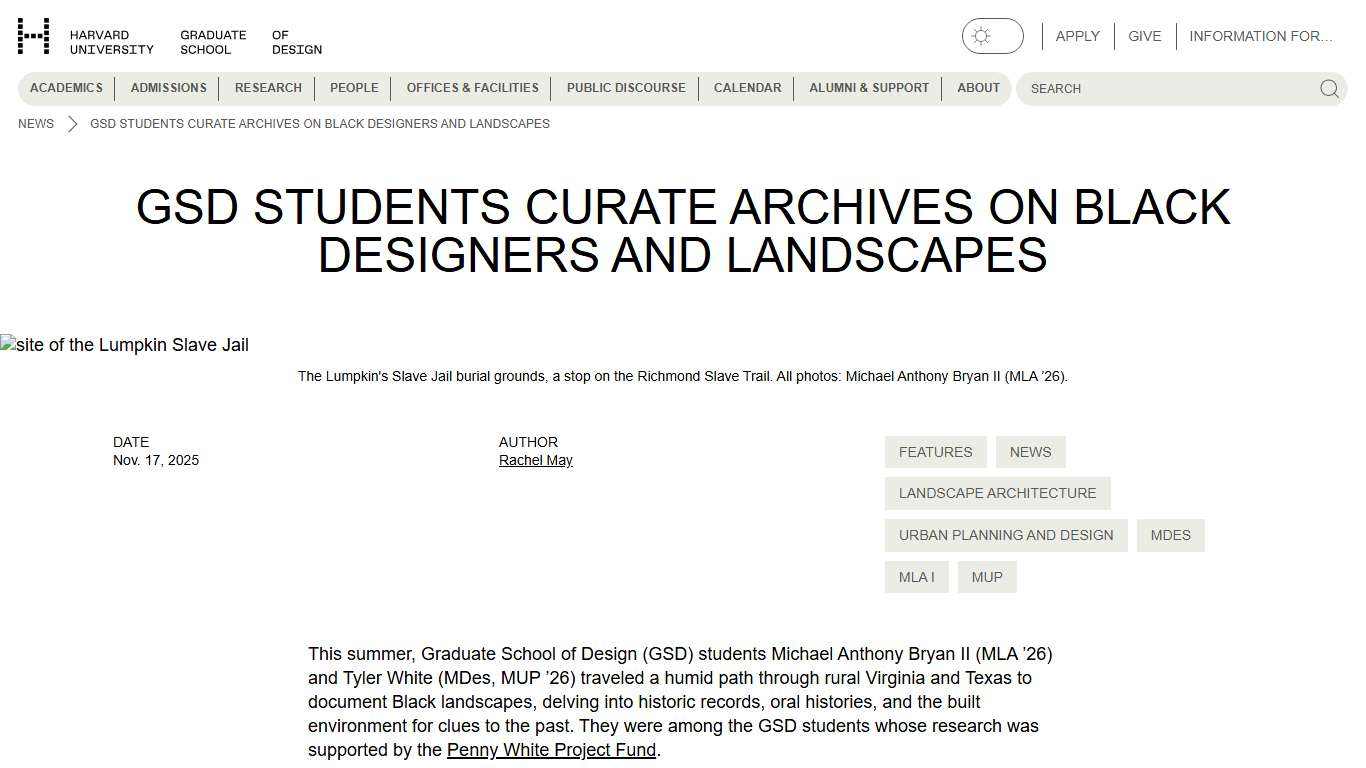 GSD Students Explore Black Landscapes and Archives